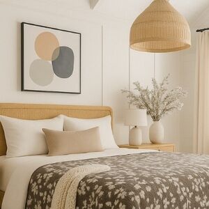 Earth Brown Taupe Floral Quilt Bedspread Dark Taupe Ecru Cream Loom Weave QUEEN